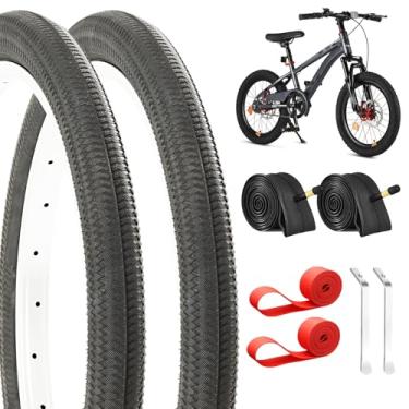 Imagem de Conjunto de 2 pneus de mountain bike e tubos internos 20X 1,75-2,125 pneus de substituição resistentes a perfurações dobráveis com par 1,75-2,125 tubos internos e alavancas de pneu para bicicletas