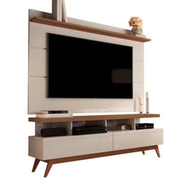 Imagem de CONJUNTO DE RACK + PAINEL VIV. COR OFF WHITE / FREIJÓ 1.60m PARA TV AT