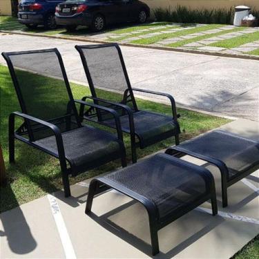 Imagem de Kit 2 Cadeira Espreguiçadeira Mini Chaise Sling com Pufe para Piscina 