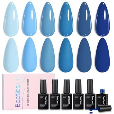 Imagem de Conjunto de esmalte de gel Beetles Blue 6 cores luz bebê escuro azul marinho imersão lâmpada LED UV necessária manicure DIY presentes para casa para mulheres alcance oceano