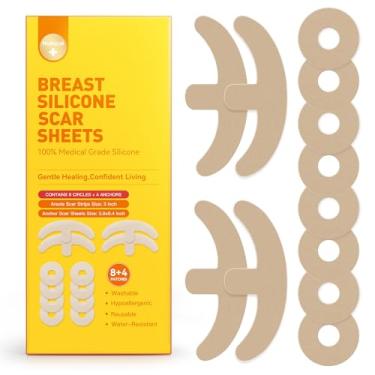Imagem de Folhas de silicone para cicatrizes de mama – incluindo 8 tiras macias de aréola e 4 folhas de âncora, fita de silicone reutilizável e de grau médico para cicatrizes cirúrgicas