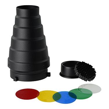 Imagem de Fotodiox Snoot Kit com grade de 20 graus e 5 filtros de gel compatível com flash Bowens Mount Studio e luzes LED