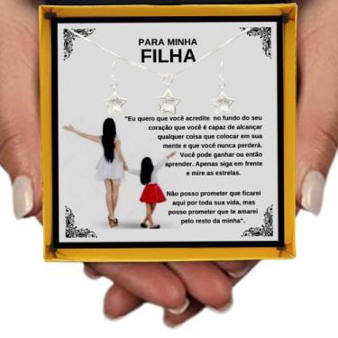 Imagem de Colar Conjunto Estrela Prata Esterlina Legítima 925 + Brincos Presente