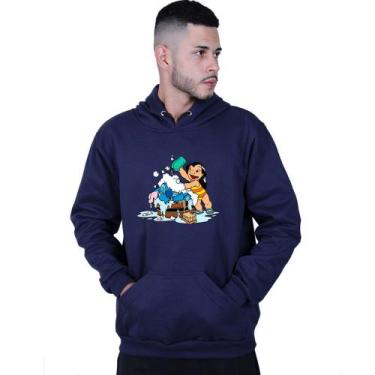 Imagem de Moletom Unissex Canguru Lilo Stitch Banho - Lafre, Azul marinho, G