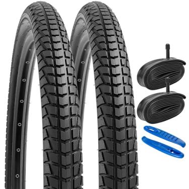 Imagem de YUNSCM Pneus de bicicleta de 26 polegadas 26 x 1,95/53-559 e tubos de bicicleta de 26 polegadas Válvula Schrader com 2 tiras de aro compatível com 26 x 1,90 26 x 1,95 26 x 2,0 26 x 2,10 26 x 2,125