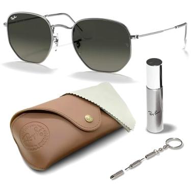 Imagem de Ray-Ban RB3548N Óculos de sol hexagonais planos com kit de óculos – protetores de nariz ajustáveis – Óculos de sol retrô formais e casuais ideais, Cinza (004/71 | 54 mm), 54 mm