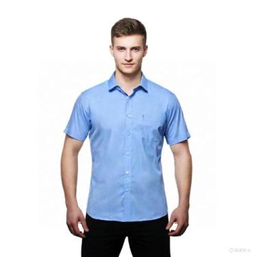 Imagem de Camisa Social Microleve Manga Curta Não Amassa Uniforme - C&C, Azul tu