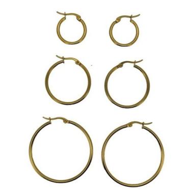 Imagem de Kit Trio Argola AÇO 3 Par Brinco Argola Lindos Antialérgico Aço Inox P