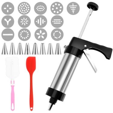Imagem de ZJRDYYK Kit de pistola de prensa de biscoitos, pistola de prensa de biscoito de aço inoxidável, prensa de biscoito para assar, pistola de gelo com pontas para decoração de bolos