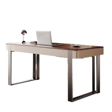 Imagem de ZzleoyuUUs-12 Mesa de mesa moderna minimalista luxuosa de madeira maciça couro nogueira estudo quarto casa escrita escritório escritório mesa de escrita (160 x 60 x 75 cm)