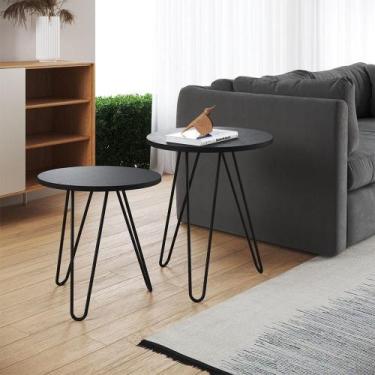 Imagem de Mesa De Lateral Duo Lisboa Ferro Preto Tampo Preto Cor: Preto - UP HOM