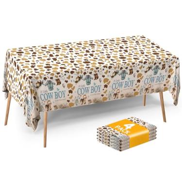 Imagem de ATFUNSHOP Toalha de mesa descartável, pacote com 4, retângulo, design de menino de vaca, 137 x 272 cm para decoração de cozinha e festa de eventos