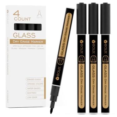 Imagem de YEOUX Marcadores apagáveis a seco para placa de vidro | Sem resíduo | Marcadores de quadro branco | Marcadores de giz líquido de ponta ultrafina de 1 mm pacote com 4 (Preto)