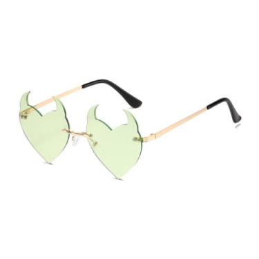 Imagem de ENTHYI Óculos de sol com coração de diabo, sem aro, rave, moderno, festa de Dia das Bruxas, óculos engraçados para mulheres/homens, Verde