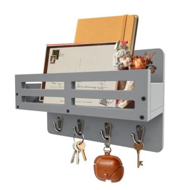 Imagem de KISENG Suporte de chave de parede para casa de fazenda, ganchos de parede com organizador de correspondência, porta-chaves decorativo, com 4 ganchos resistentes para coleira de cachorro, óculos de sol