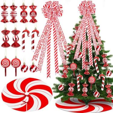 Imagem de O conjunto de decoração de árvore de Natal inclui enfeite de arco de árvore de Natal, guirlanda de bolinhas, saia de árvore de doces de Natal, 12 enfeites de bola de Natal para decoração de casa de