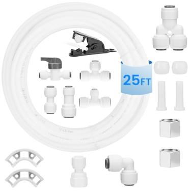 Imagem de Conexão do kit de linha de água da máquina de gelo, linha de água de 25FT 1/10.2 cm OD com conexões rápidas para geladeira/máquina de gelo, sistema RO de osmose reversa, torneira de filtro de água