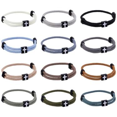 Imagem de WADORN Pulseira de cruz de 12 cores para homens e mulheres joias cristãs ajustáveis corda religiosa Jesus WWJD Deus pulseira feita à mão para eventos da igreja, presente de Ação de Graças, acessórios