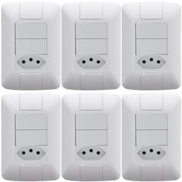 Imagem de Kit 6 Conjunto 2 Interruptores Paralelo + 1 Tomada 20a 250v - TRAMONTI