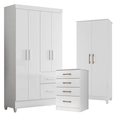 Imagem de Guarda Roupa Infantil Madri Com Cômoda Ms913 E Armário Multiuso Jade Branco Brilho – Moval