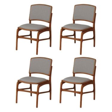 Imagem de Jogo 4 Cadeiras De Jantar Florença Jequitibá Terra Encosto Em Linho Tecido Premium Linho Cinza