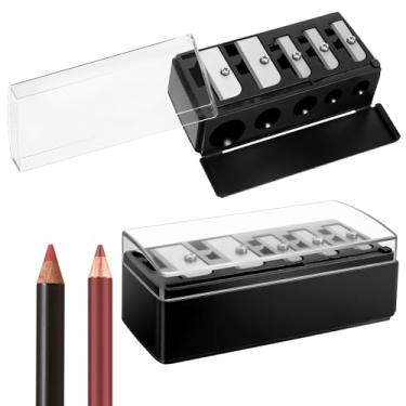 Imagem de 2 apontadores de lápis de olhos para mulheres, apontador manual de ponta longa cosmético de 5 furos com tampa de plástico, delineador de lábios, delineador de sobrancelha, apontador de lápis de