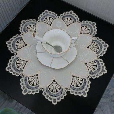 Imagem de Toalha de mesa de cabeceira redonda capa de mesa de renda macramê toalha de mesa clássica jacquard pequena toalha de mesa de linho toalha de mesa cachecol para festa de casamento tapete de vaso tapete
