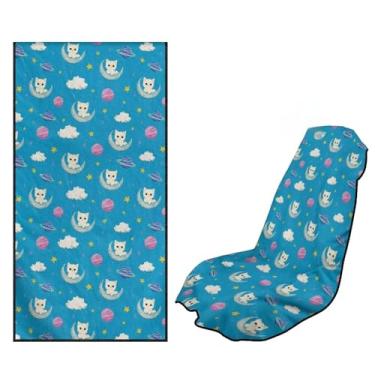 Imagem de Horeset Planet Cat Capa de assento impermeável toalha de suor para treino, academia, ioga, praia, atividades ao ar livre, universal, antiderrapante, lavável na máquina, fácil instalação, ajuste