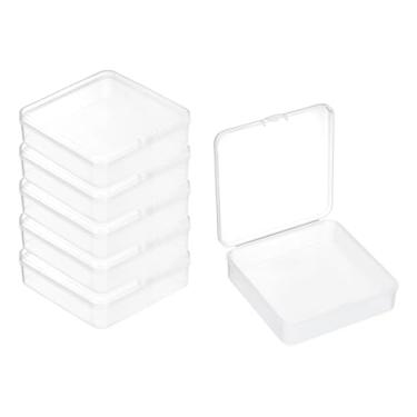 Imagem de PATIKIL 6 caixas de mini recipientes de plástico transparente, caixa organizadora de contas de 10,4 x 10,4 cm com tampa articulada, suporte quadrado, estojos de plástico para itens de joias