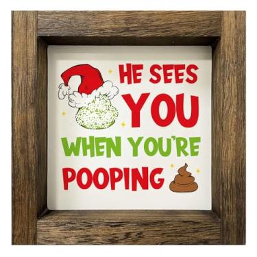 Imagem de Decorações de Natal divertidas, placas de madeira de Natal para decoração de banheiro doméstico, linda impressão de madeira de férias com moldura, decoração de bandeja de Natal em camadas, material de