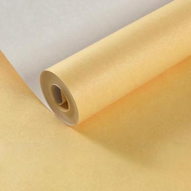 Imagem de ESSMOKO Papel de parede moderno estilo nórdico seda não tecido papel de parede não autoadesivo quarto sala de estar escritório decoração de fundo adesivos outono amarelo 53 * 950 cm
