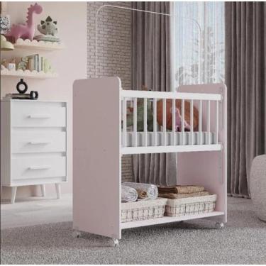 Imagem de Mini Berço Movel Branco/Rosa - Moblis - LahomeDecor