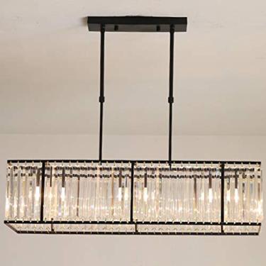 Imagem de Luminária pendente de cristal moderna, lustre de ferro forjado, luminária de teto LED para sala de estar, restaurante, hotel, lâmpada E27*4 preta, 85 * 22cm