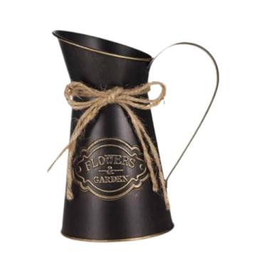 Imagem de Generic Vaso rústico de flores, jarra, vaso chique, boho, antigo, decorativo, para flores artificiais, para mesa de casamento, escritório, peça, Preto