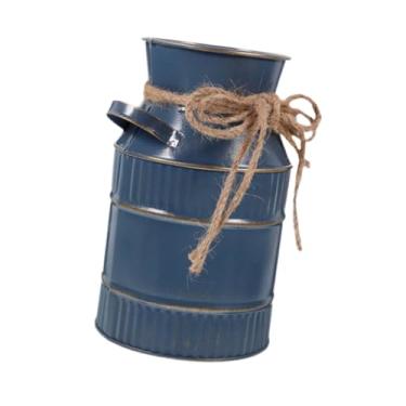 Imagem de Bothyi Vaso de flores de metal decorativo com design vintage, balde de flores antigo, jarra, vaso para arranjos de de quarto, decoração de, Azul-marinho