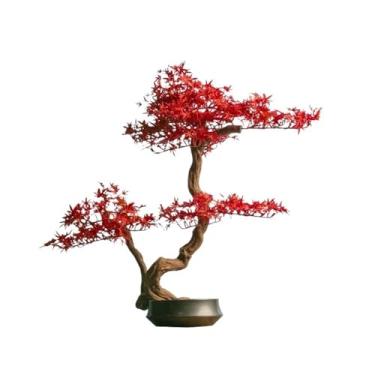 Imagem de Árvore de simulação artificial bordo vermelho bonsai árvore entrada hotel sala de estar plantas falsas grandes com vasos ornamentos decorativos árvore bonsai artificial