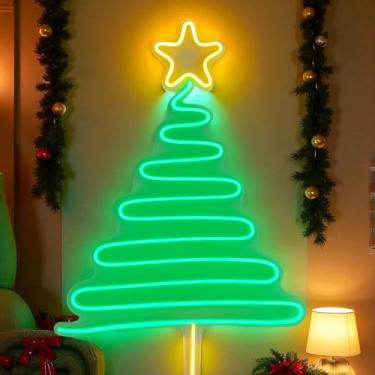 Imagem de Árvore de Natal Neon LED com Estrela Verde e Amarela