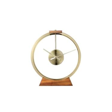 Imagem de Relógio de mesa criativo relógio de mesa metal madeira maciça relógio de mesa dourado minimalista decoração de casa ideias de presente relógio de mesa