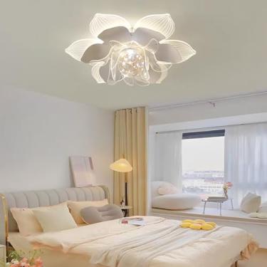 Imagem de Luminária de teto LED regulável para quarto, moderna, floral, teto, lustre rosa, sala de estar, sala de jantar, cozinha, quarto infantil, luminária de teto de acrílico com controle remoto (b