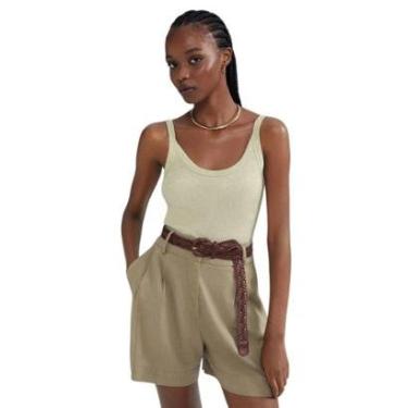 Imagem de Blusa Hering Feminina Em Ribana Com Linho Off White-Feminino