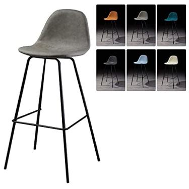 Imagem de UISLA Banquetas de ferro de couro PU para móveis, banquetas de ferro, banco de cozinha com altura de bar, balcão de jantar, banco sem braços, banco de bar - 65/75 cm/#1/Altura do assento: 65 cm