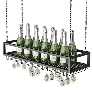 Imagem de Suporte para copo de vinho para pendurar no teto | Suporte de metal para garrafa de vinho, suporte de parede para vinho, taças de champanhe, estantes de taças de champanhe, unidade de bar, prateleiras