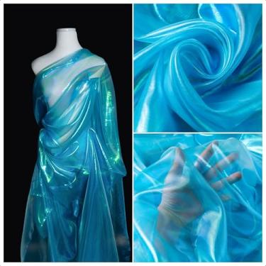 Imagem de Tecido de organza transparente iridescente - 3,3 jardas de comprimento, 149 cm de largura para bricolage, artesanato de costura, decorações de casamento e festa, tule, gaze, borda decorativa de tecido