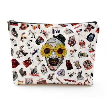 Imagem de QualityLife Bolsa de maquiagem para filmes Terrifier, produtos de terror para fãs de filmes, presentes, mercadoria, maquiagem, bolsa com zíper para amantes de filmes de terror para o Dia das Bruxas
