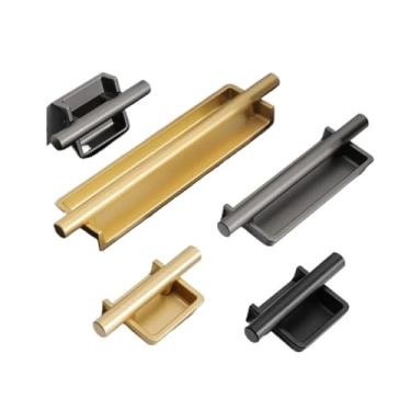 Imagem de CXYFQUUK Puxador oculto para porta deslizante moderno dourado oculto puxadores de porta de armário embutidos com fenda puxadores de gaveta 2 peças (ouro areia 96 mm)