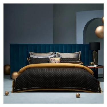 Imagem de Conjunto de capa de edredom de luxo 800TC algodão preto 4 peças capa de colcha macia 2 fronhas (1 Queen)