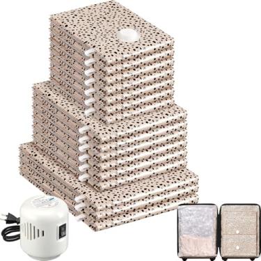 Imagem de Pacote com 16 sacos de armazenamento a vácuo de viagem com bomba elétrica, 3 grandes + 6 médios + 7 pequenos sacos seladores a vácuo, 80% sacos economizadores de espaço para bagagem, edredons e