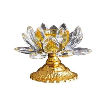 Imagem de Castiçal Suporte de vela de vidro lótus castiçal ornamentos de mesa Zen oferta castiçal incenso castiçal suporte de vela (cor: A)