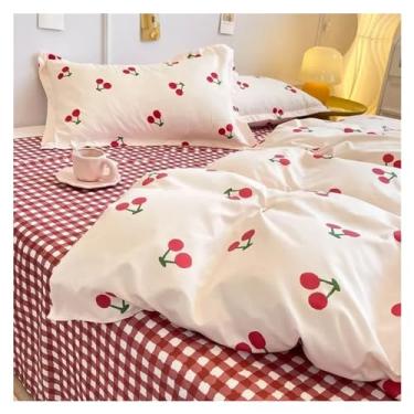 Imagem de Lindo conjunto de capa de edredom com estampa de corvo cereja laranja solteiro casal tamanho queen com fronhas de lençol plano (J duplo 4 peças 180 x 220)