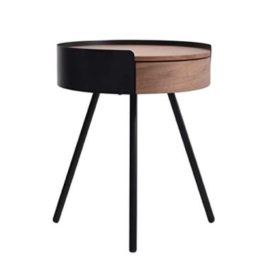 Imagem de Mesa de cabeceira redonda de cabeceira ideal para qualquer cômodo, mesas laterais, quarto, mesa de canto com 1 gaveta e 4 pernas pretas mesa de cabeceira (cor: 1) (latão)
